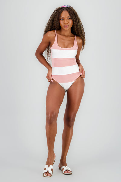 One Piece Striped Swimsuit PINK COMBO