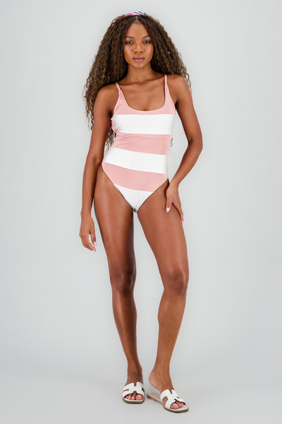 One Piece Striped Swimsuit PINK COMBO