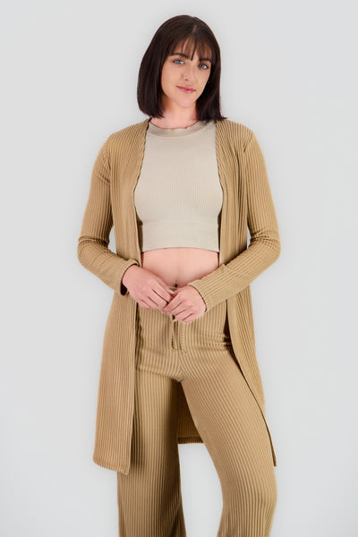 Soft Ribbed Long Sleeve Cardigan KHAKI