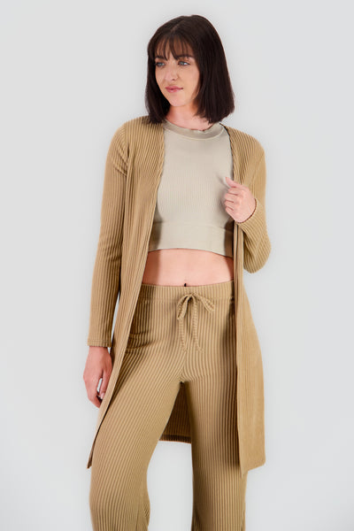 Soft Ribbed Long Sleeve Cardigan KHAKI