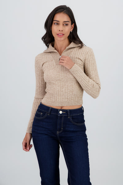 Long Sleeve Ribbed Sweater SAND