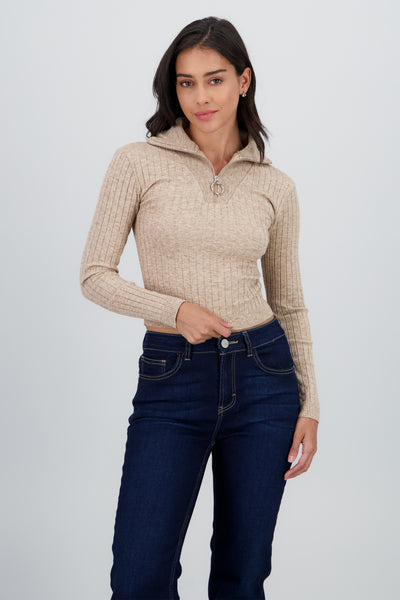 Long Sleeve Ribbed Sweater SAND