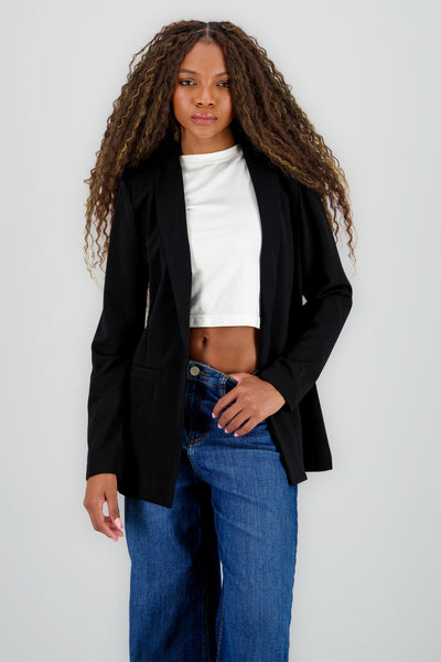 Solid Long Blazer BLACK