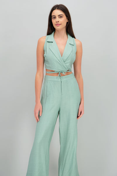 Cropped Vest with Tie Detail GREEN