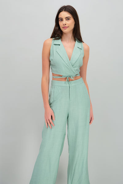 Cropped Vest with Tie Detail GREEN