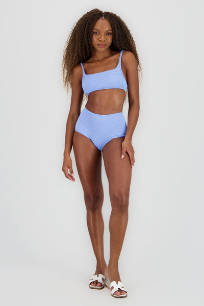 Straight Textured Bikini with Tie SKY BLUE