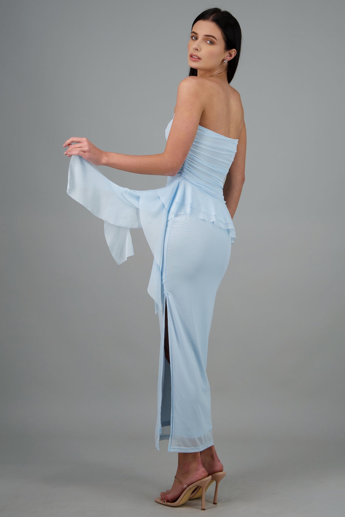 Mesh maxi dress with ruffle details