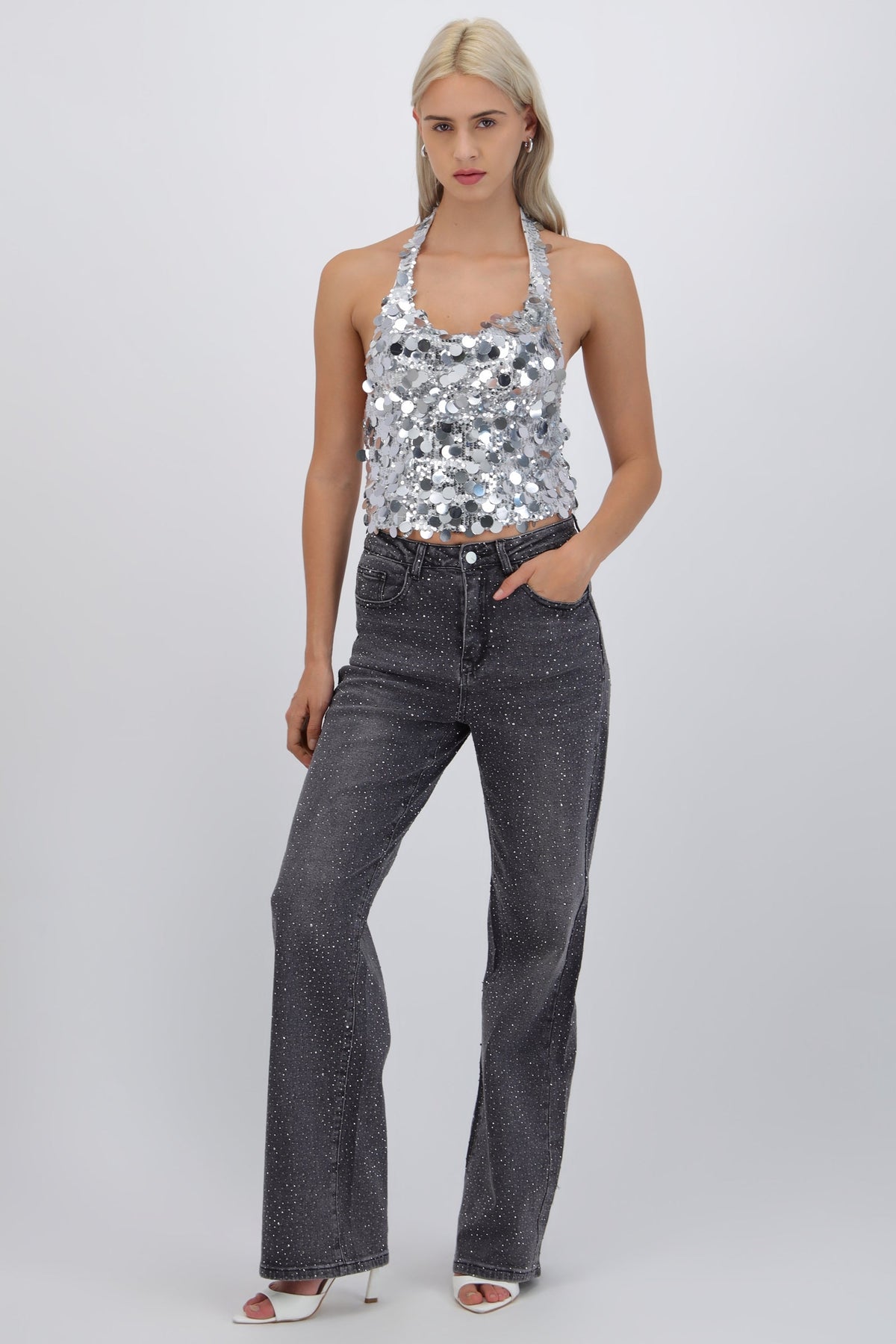 Jeans straight brillo