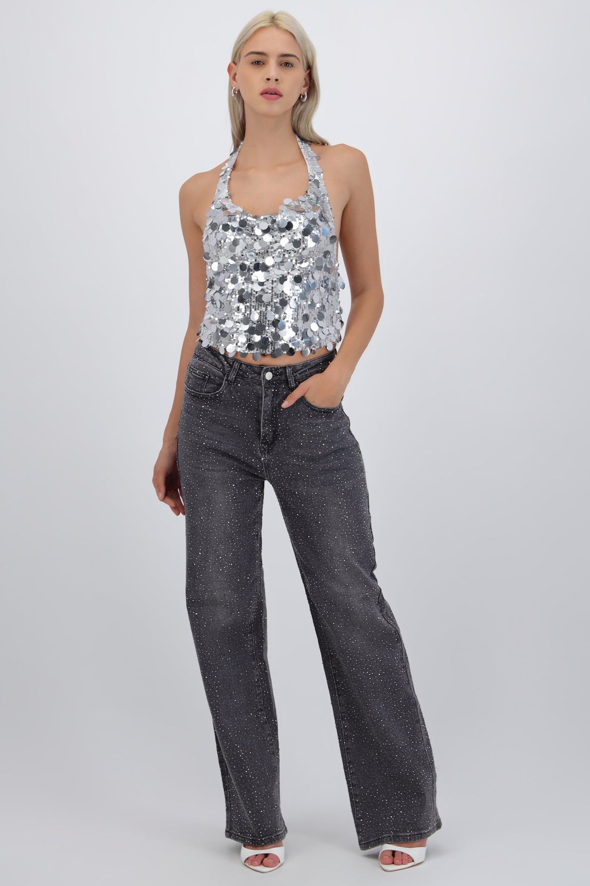 Jeans straight brillo