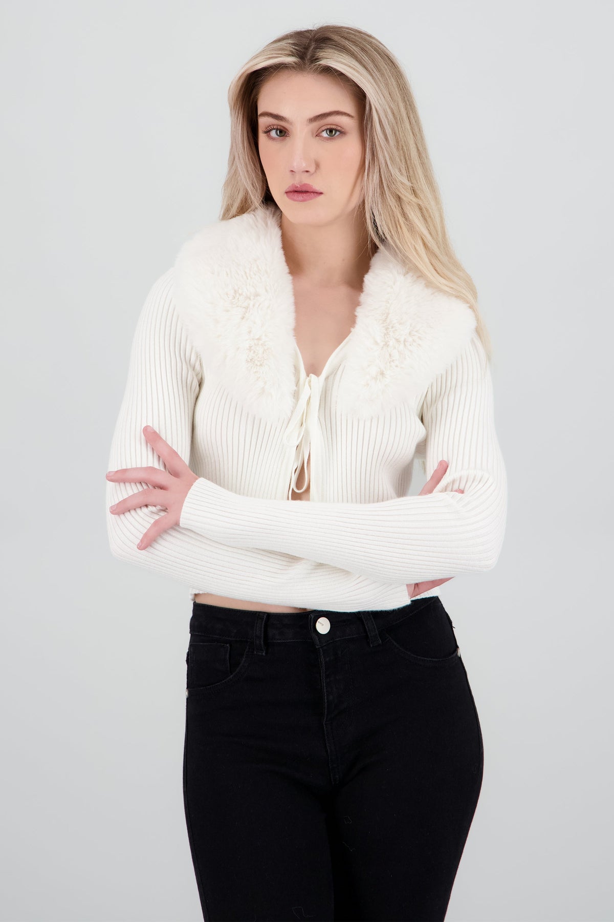Cardigan à col en fausse fourrure