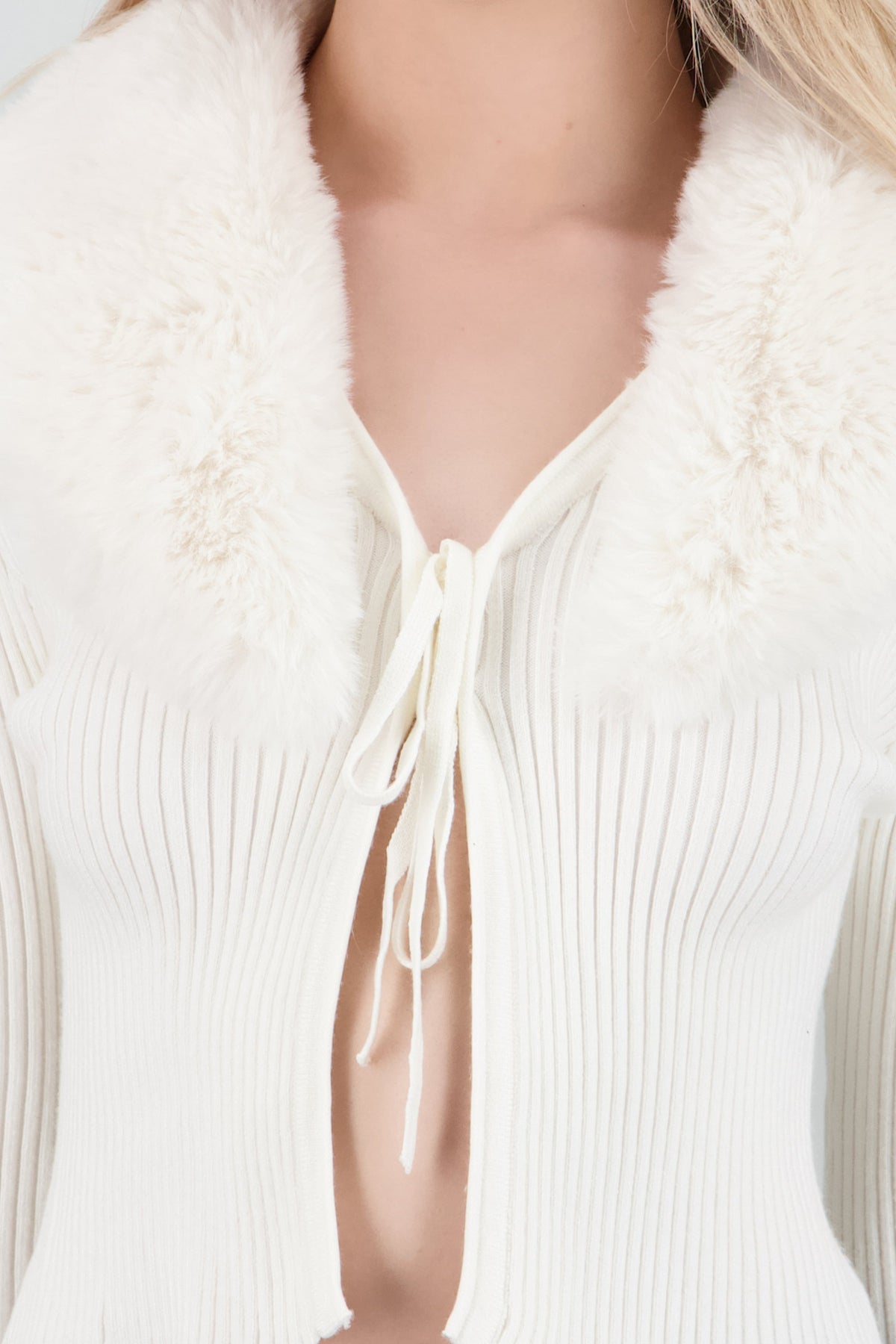 Cardigan à col en fausse fourrure