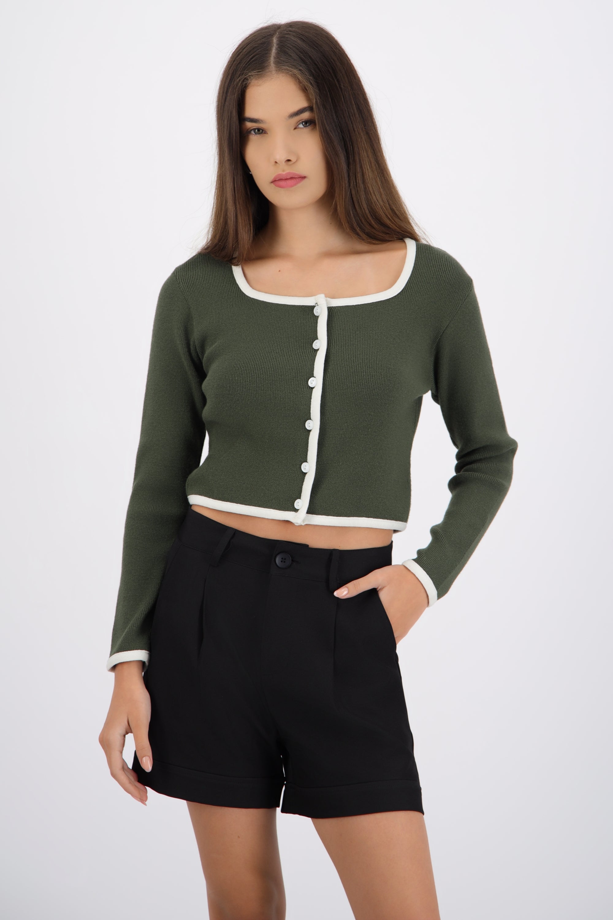 Square Neck Contrast Cardigan