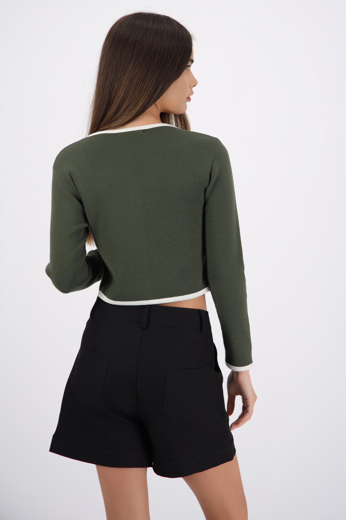 Square Neck Contrast Cardigan