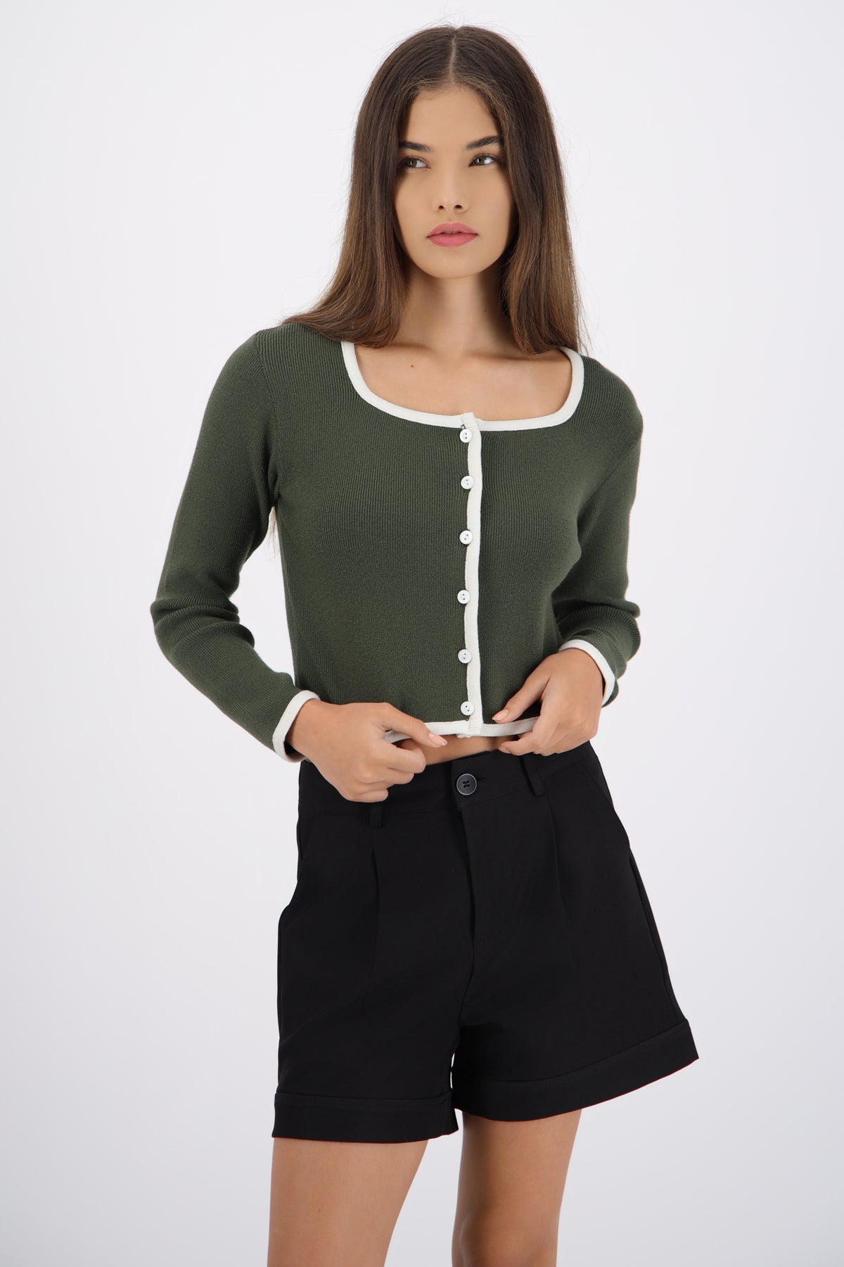 Square Neck Contrast Cardigan
