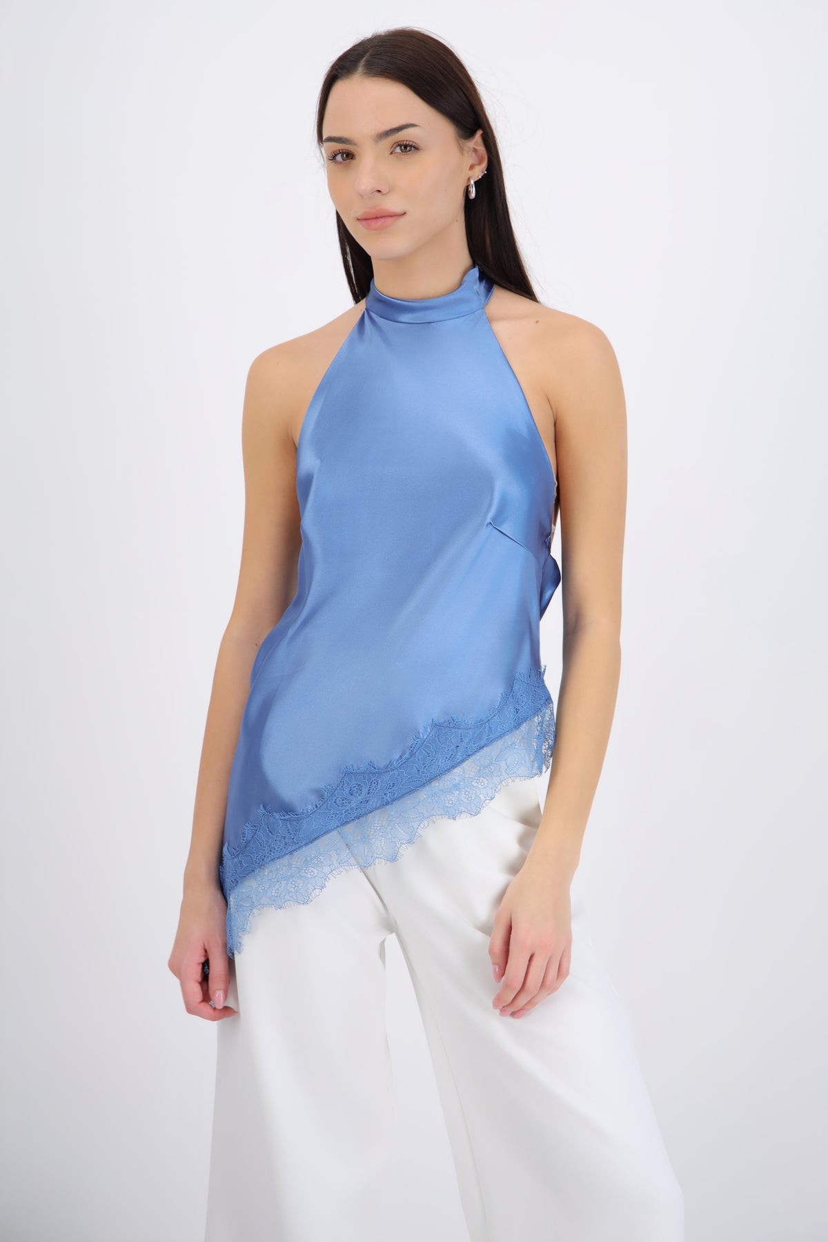 Satin Halter Top with Lace Detail