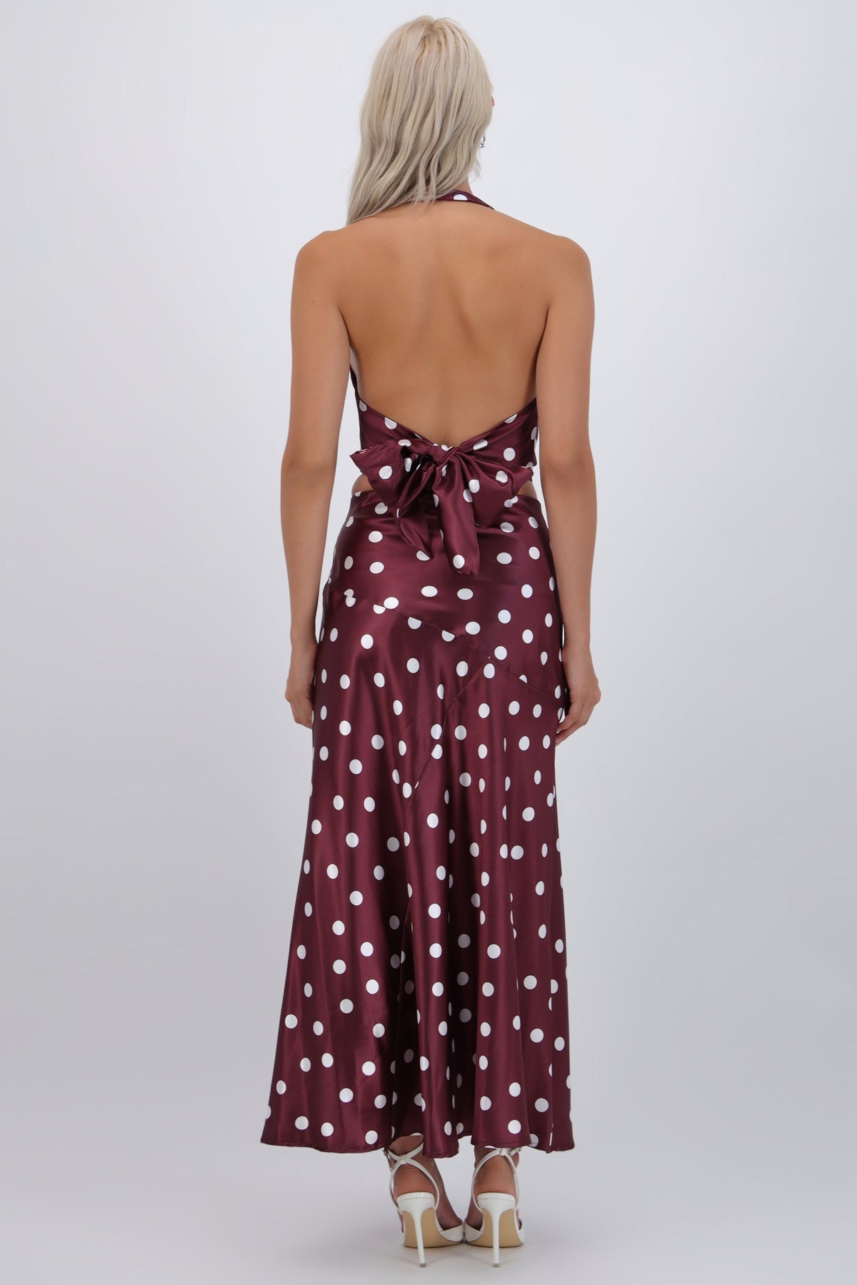 Falda midi de satin polka dots