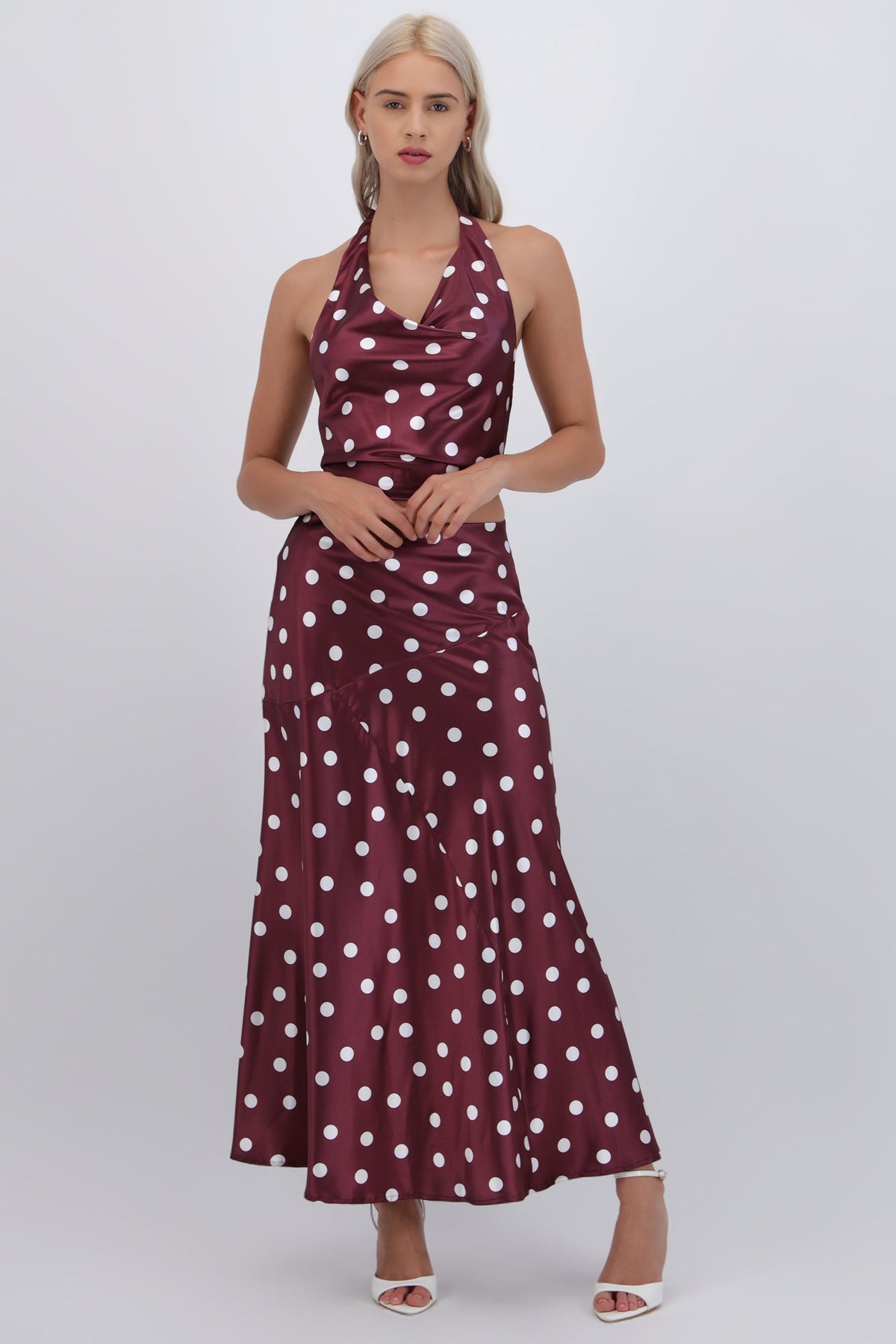 Falda midi de satin polka dots