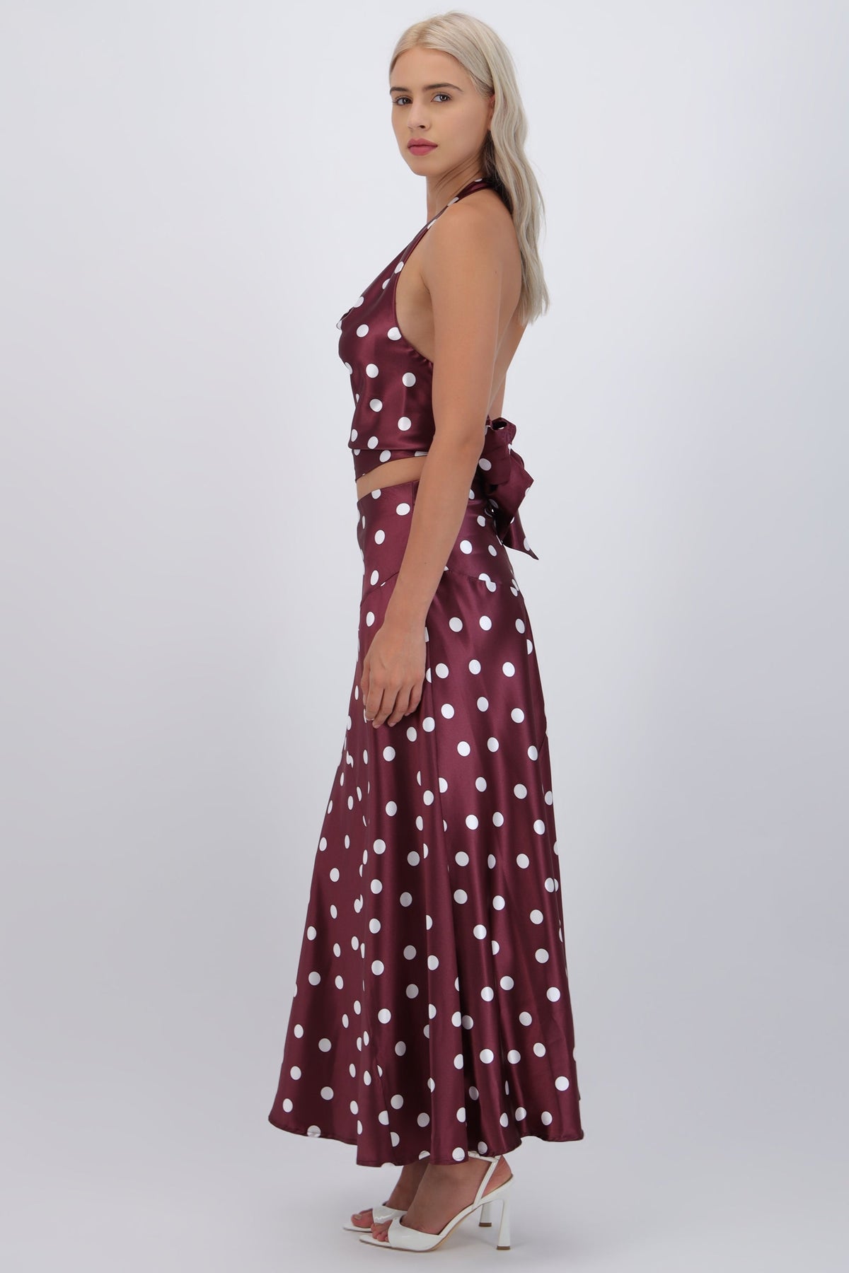 Falda midi de satin polka dots
