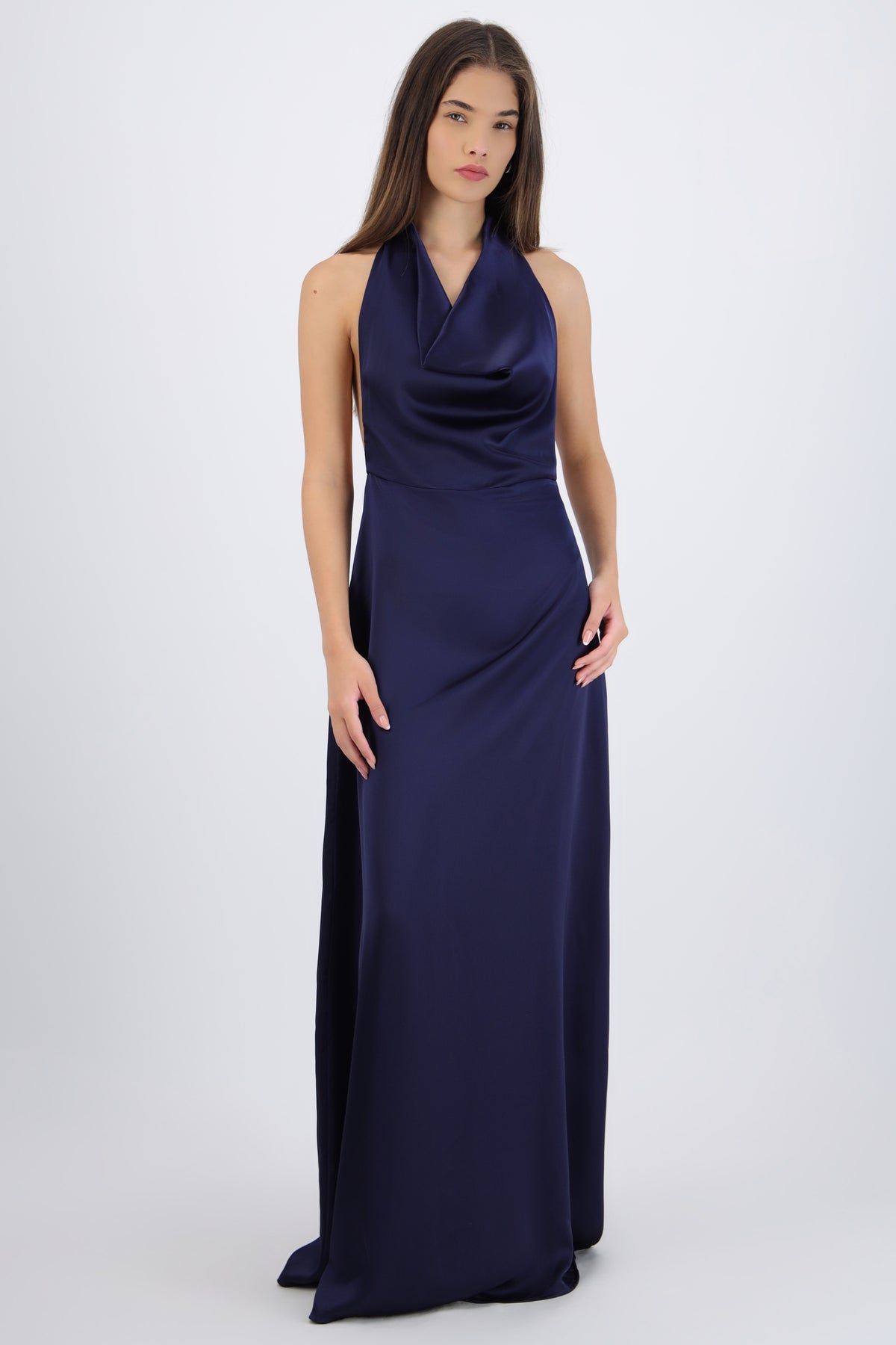Maxi Satin Dress with Cascading Hem