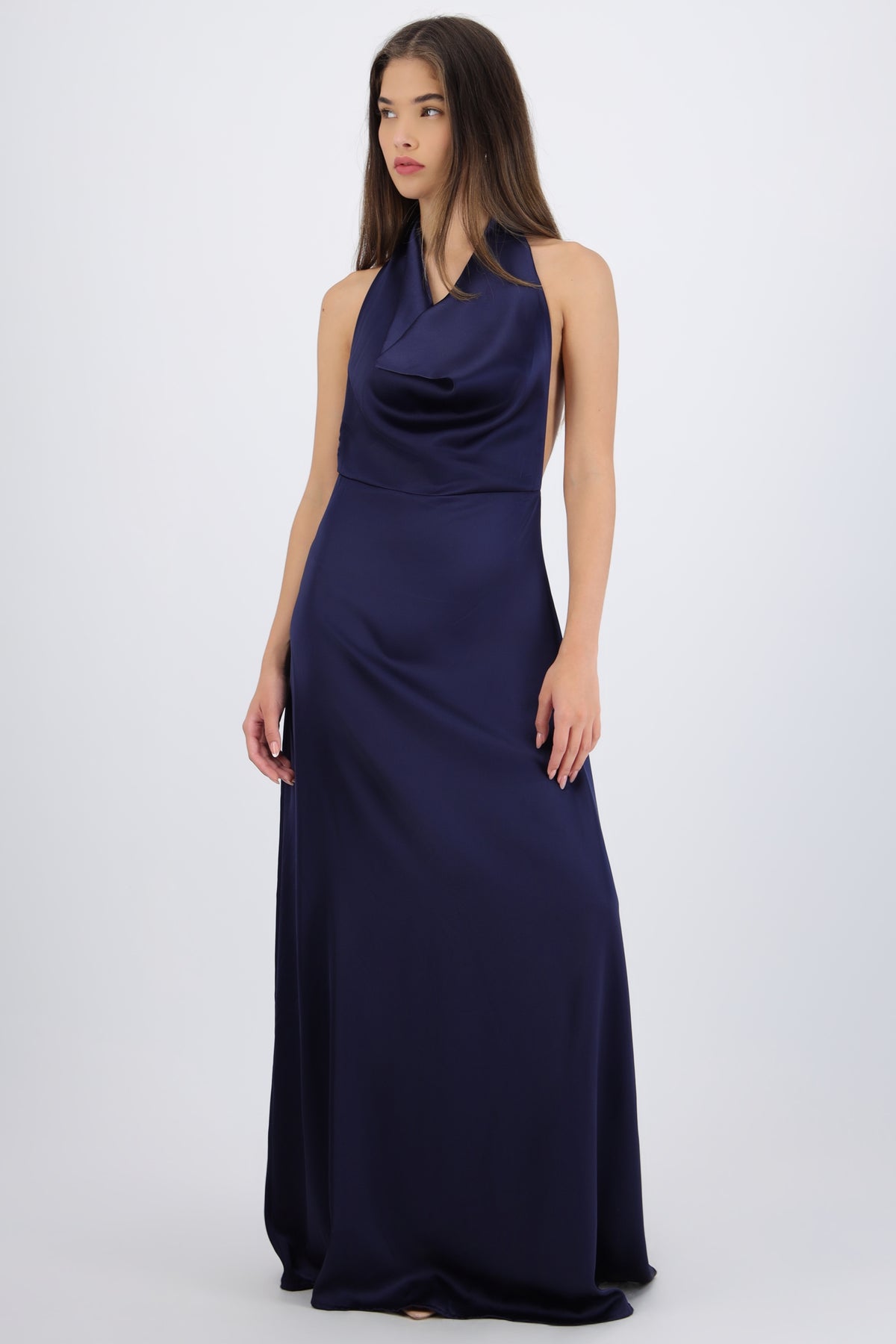 Maxi Satin Dress with Cascading Hem