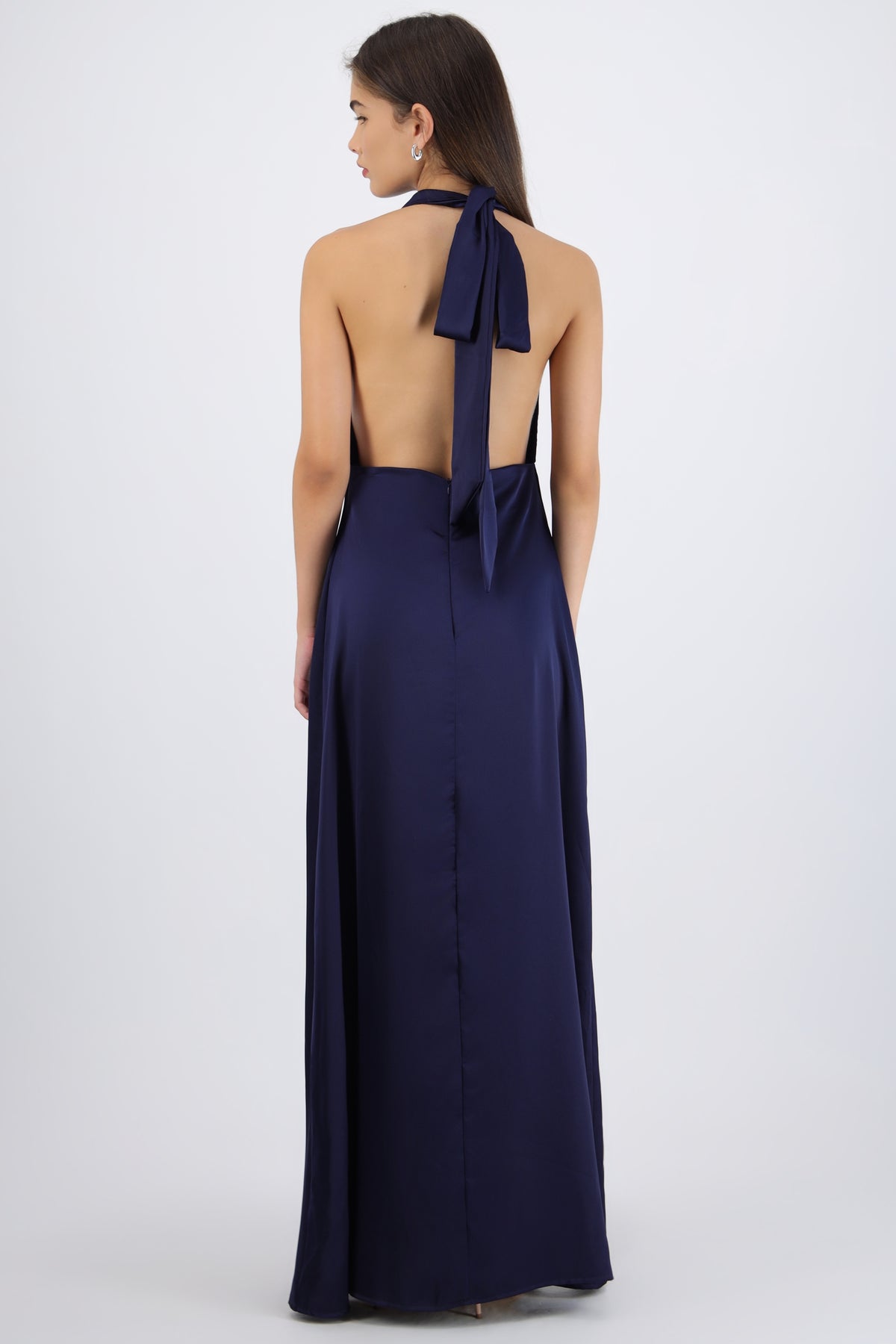 Maxi Satin Dress with Cascading Hem