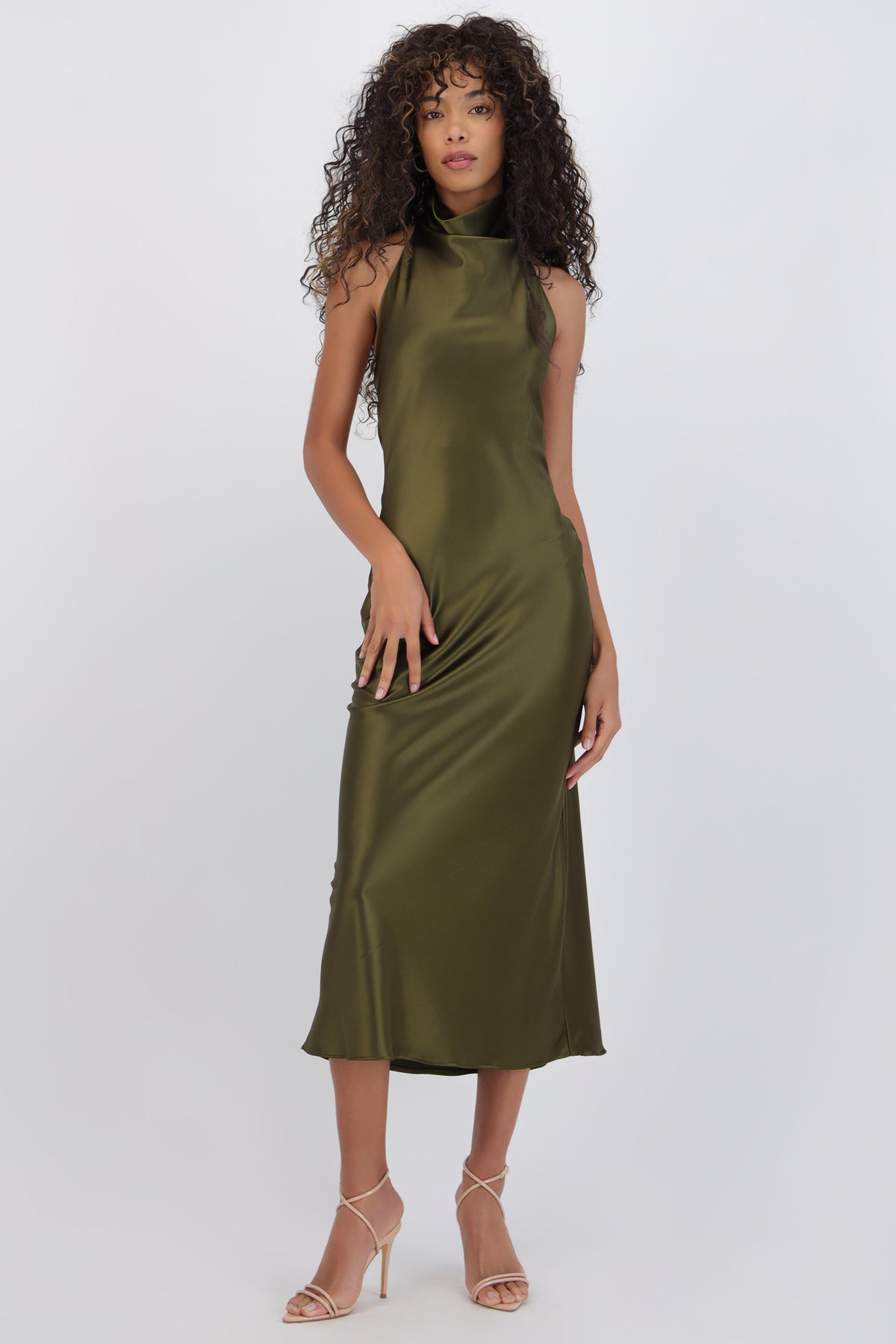 High Neck Backless Midi Dress
