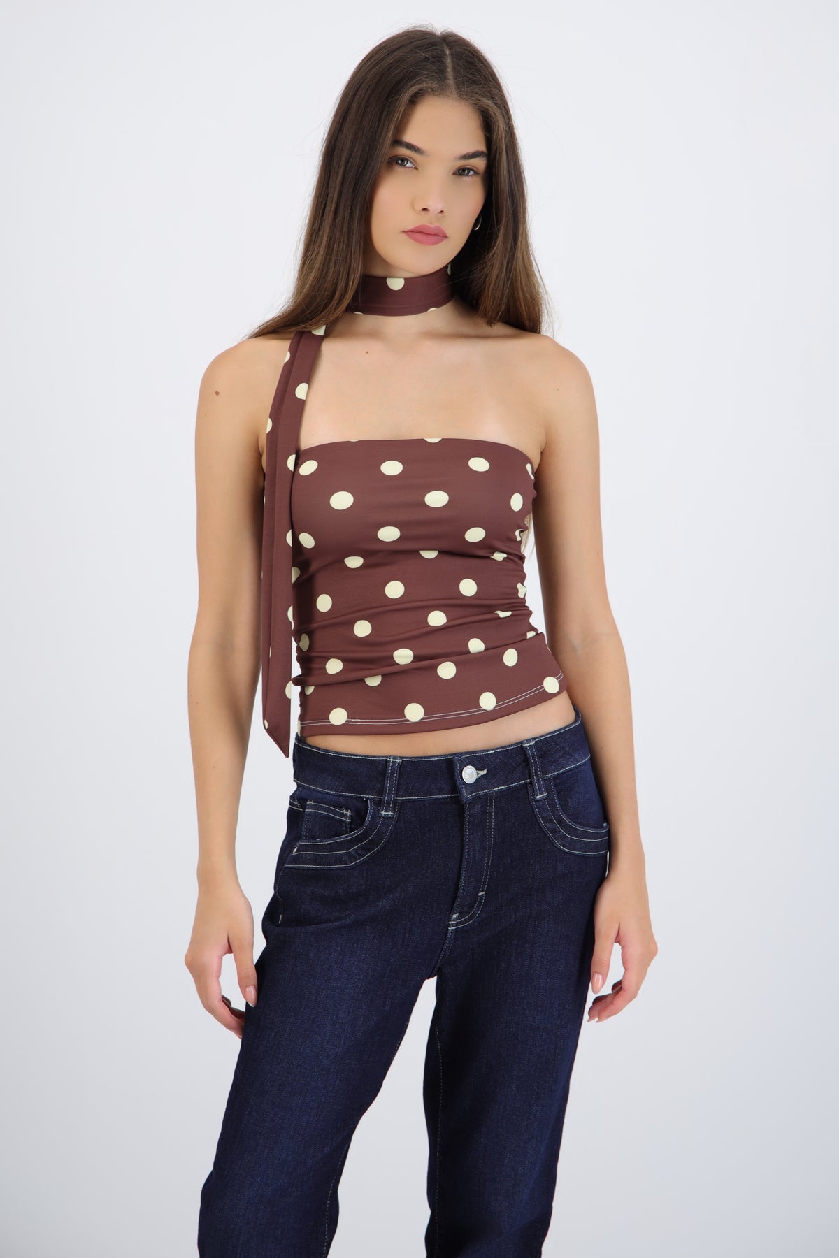 Tube Top Polka Dot Scarf Style