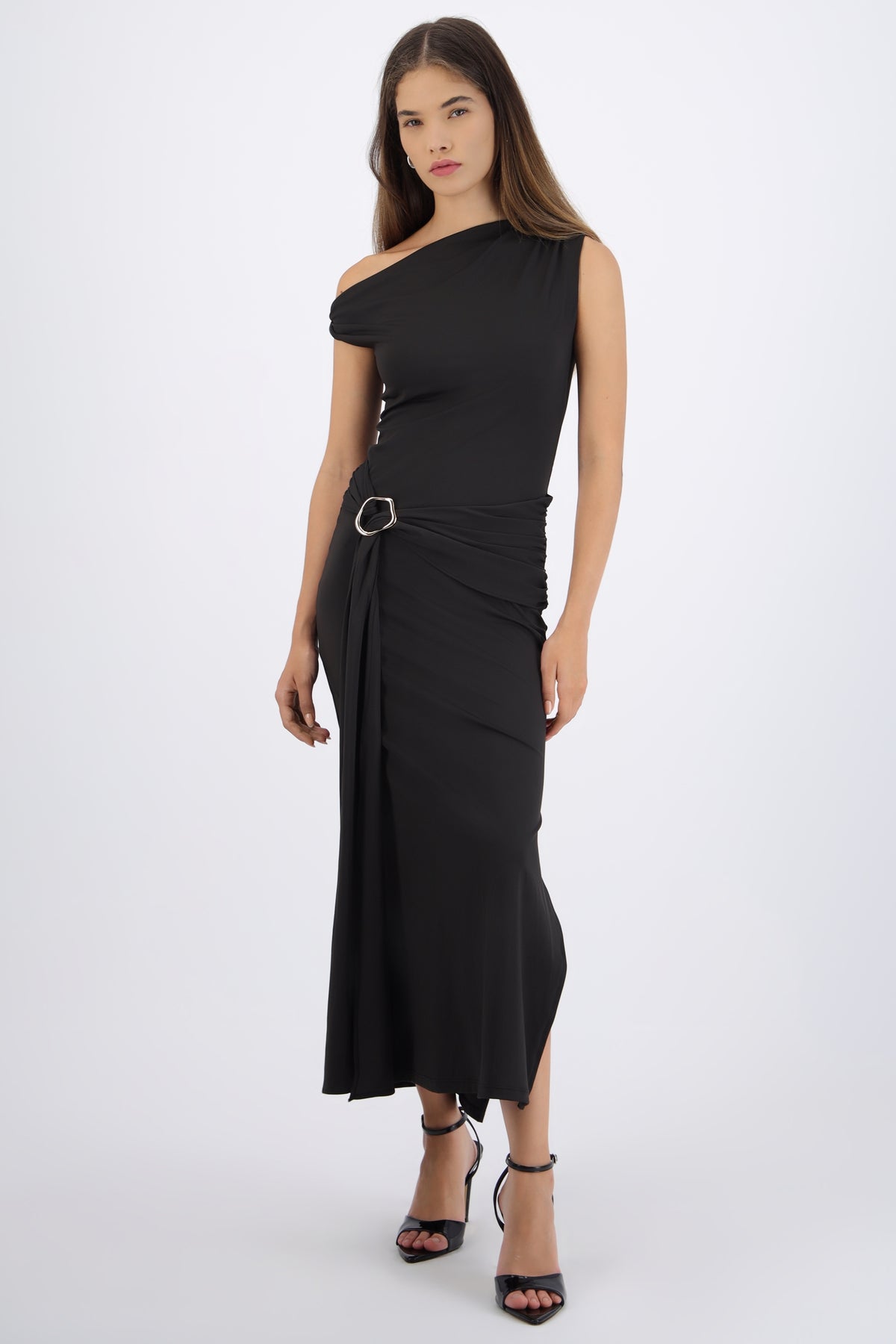 Midi Dress with Asymmetrical Shoulder