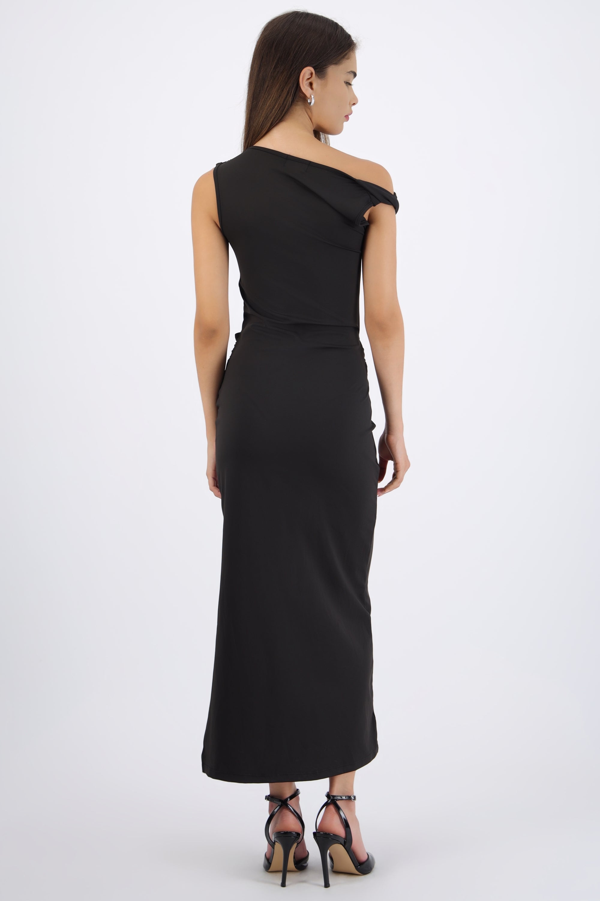 Midi Dress with Asymmetrical Shoulder