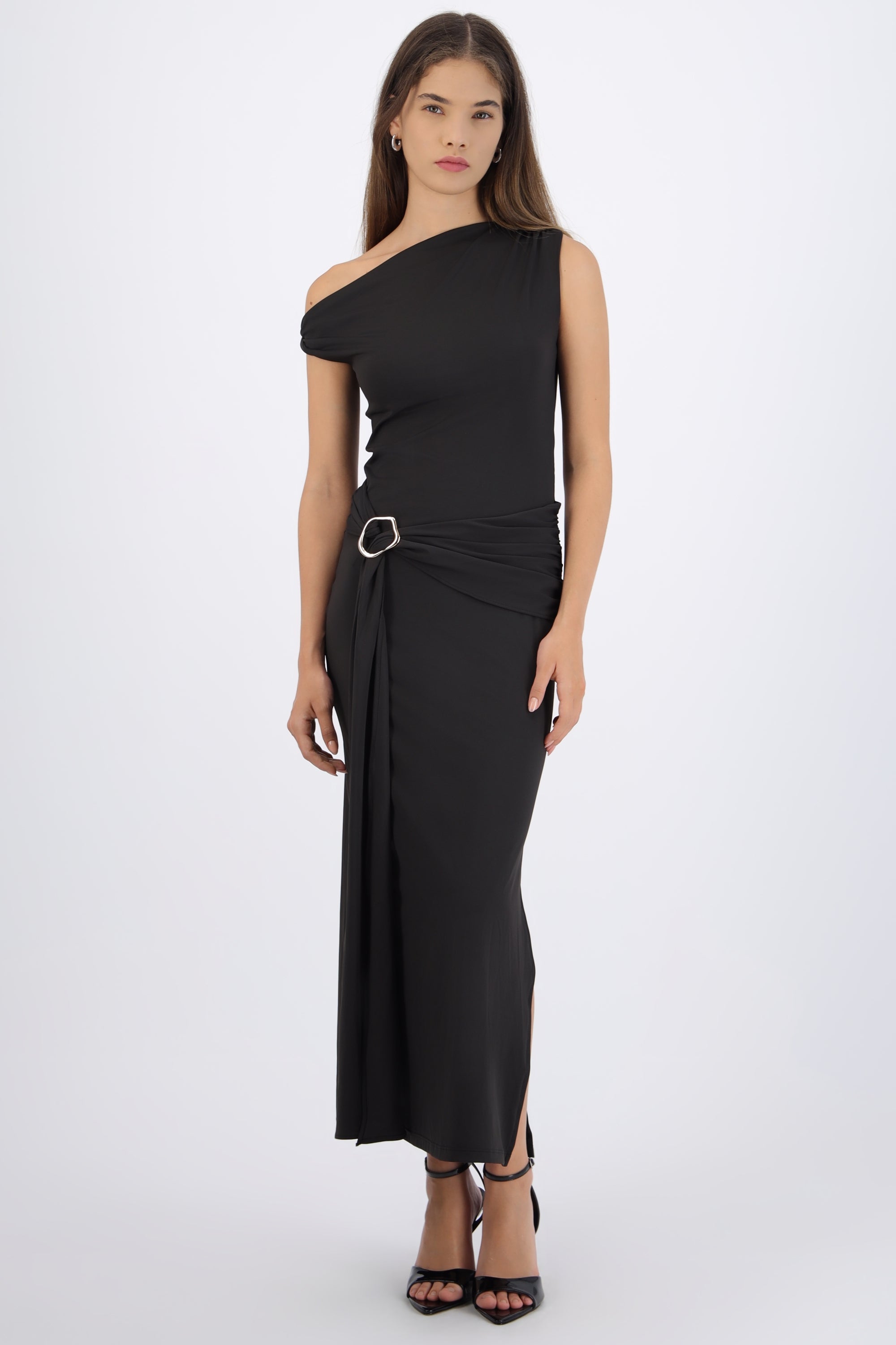 Midi Dress with Asymmetrical Shoulder