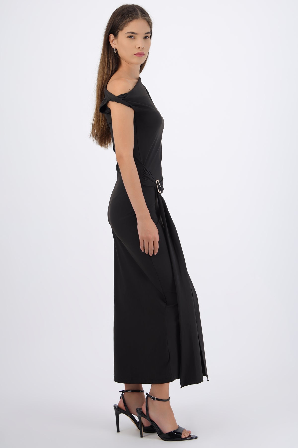 Midi Dress with Asymmetrical Shoulder