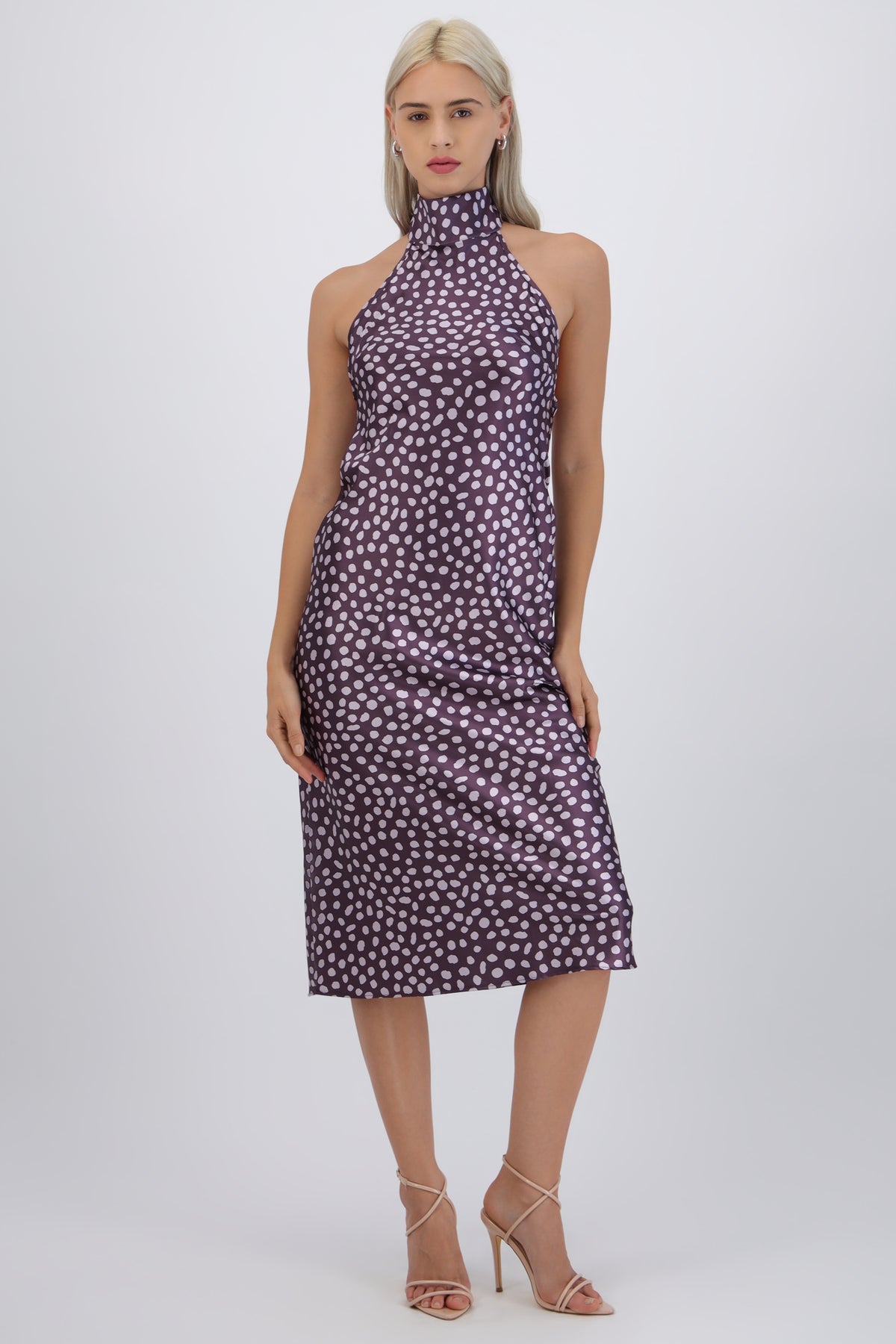 High Neck Polka Dot Dress Tie Back