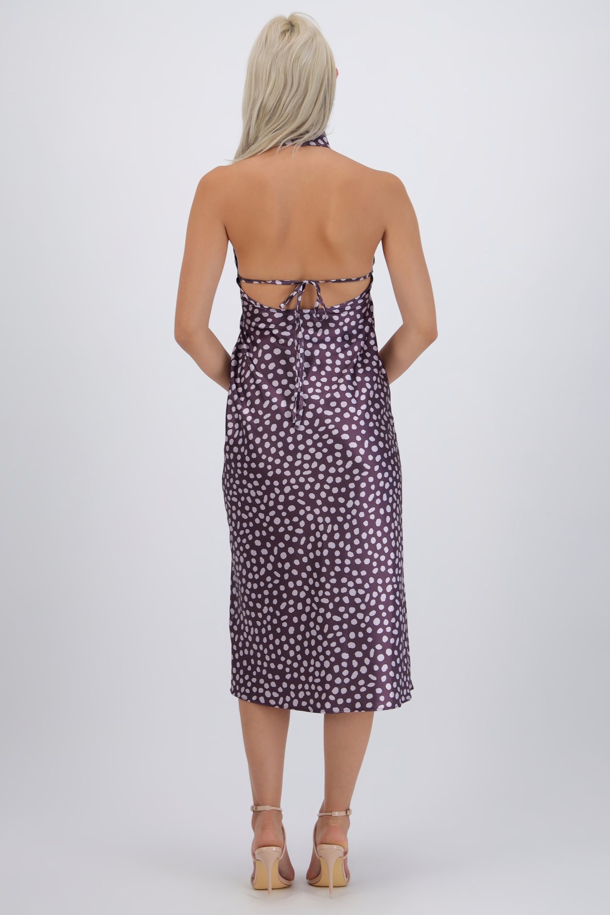 High Neck Polka Dot Dress Tie Back