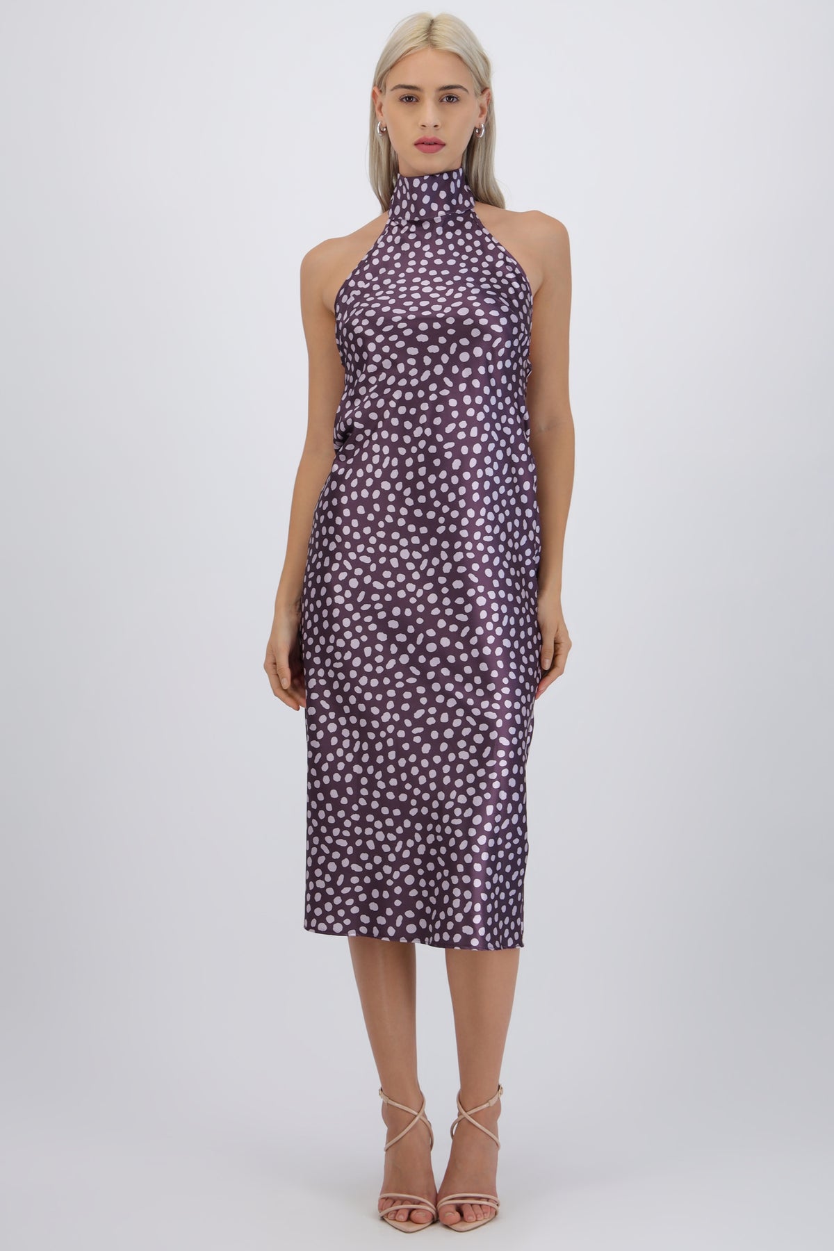 High Neck Polka Dot Dress Tie Back