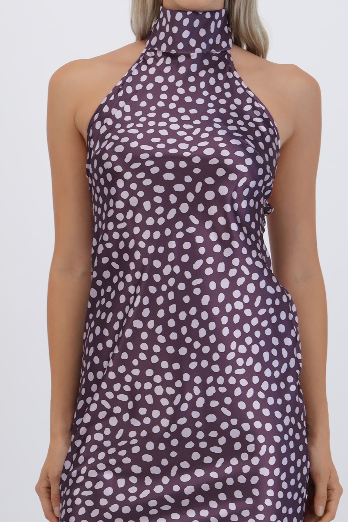 High Neck Polka Dot Dress Tie Back
