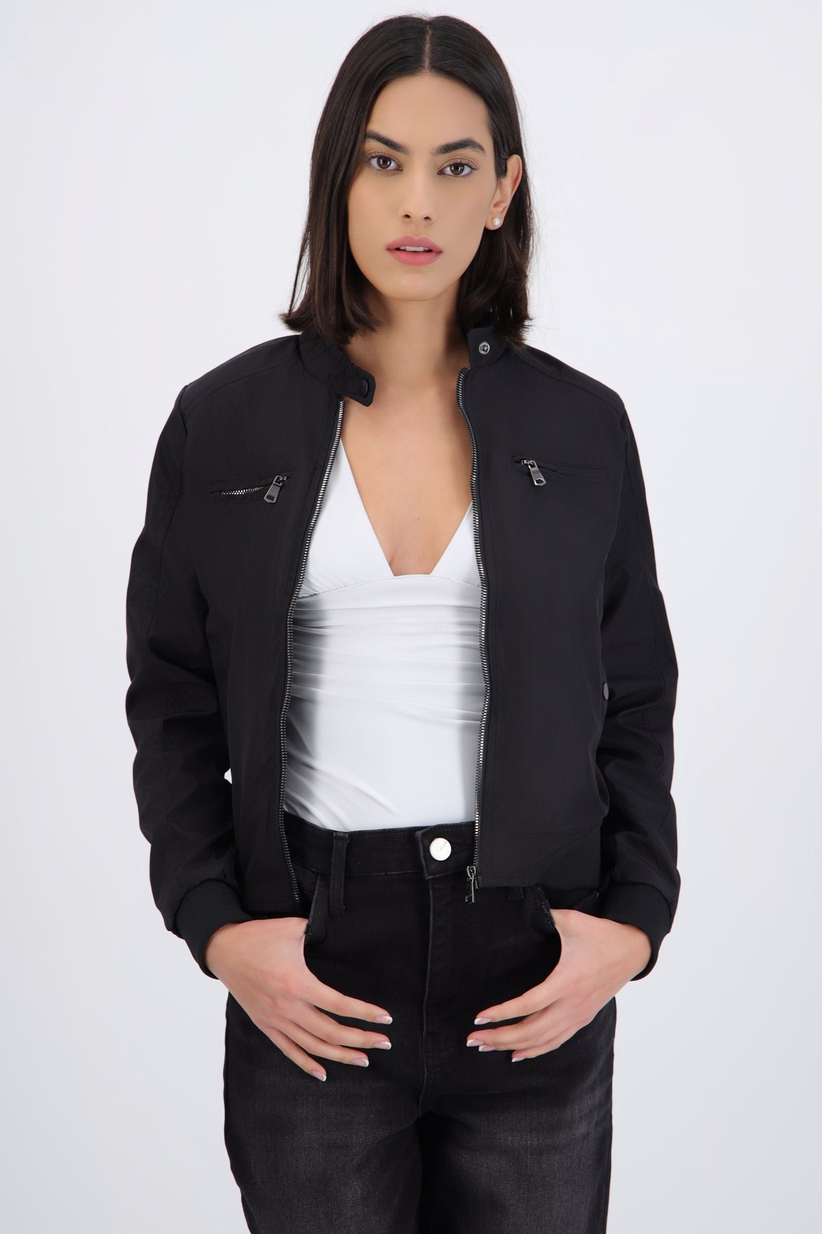 Zipper Jacket with Button Detail
