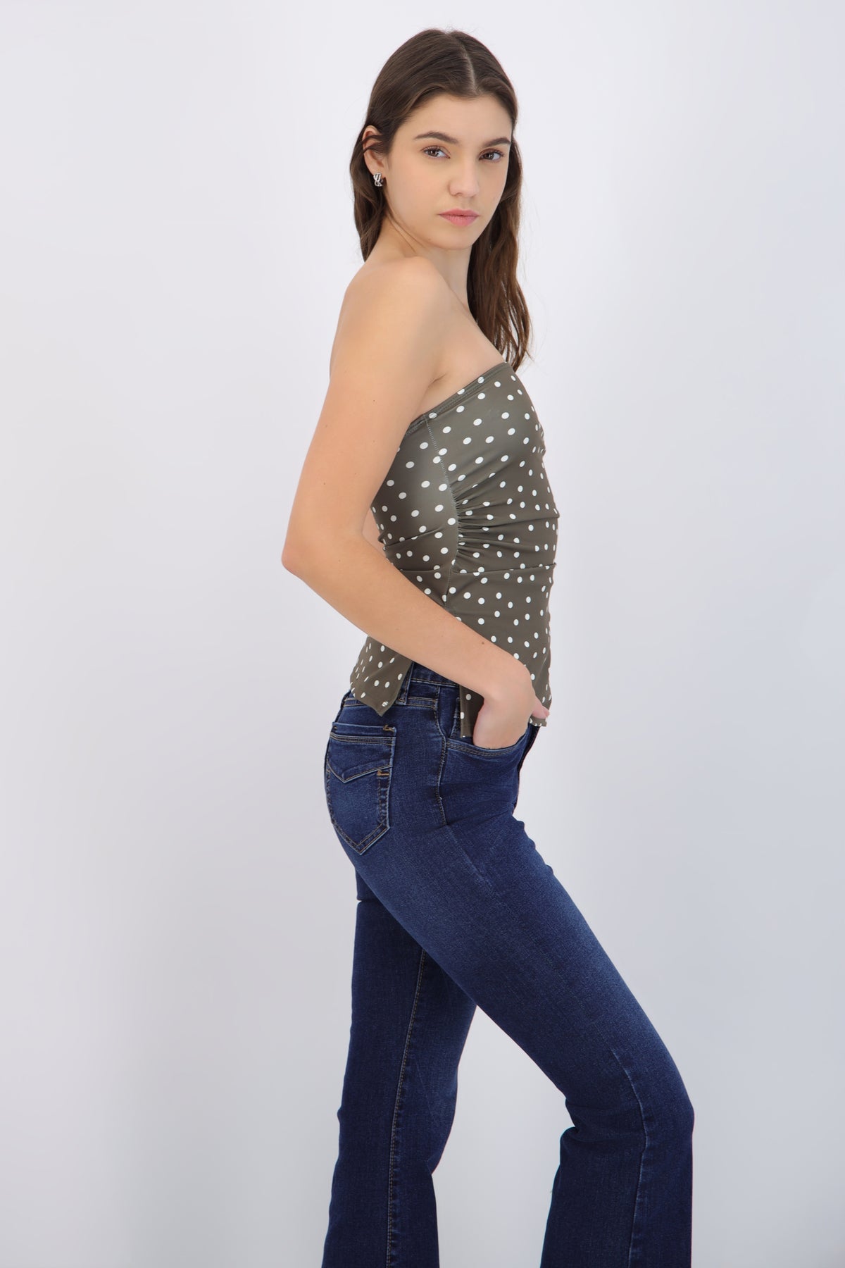 Tube Top with Polka Dot Pleats