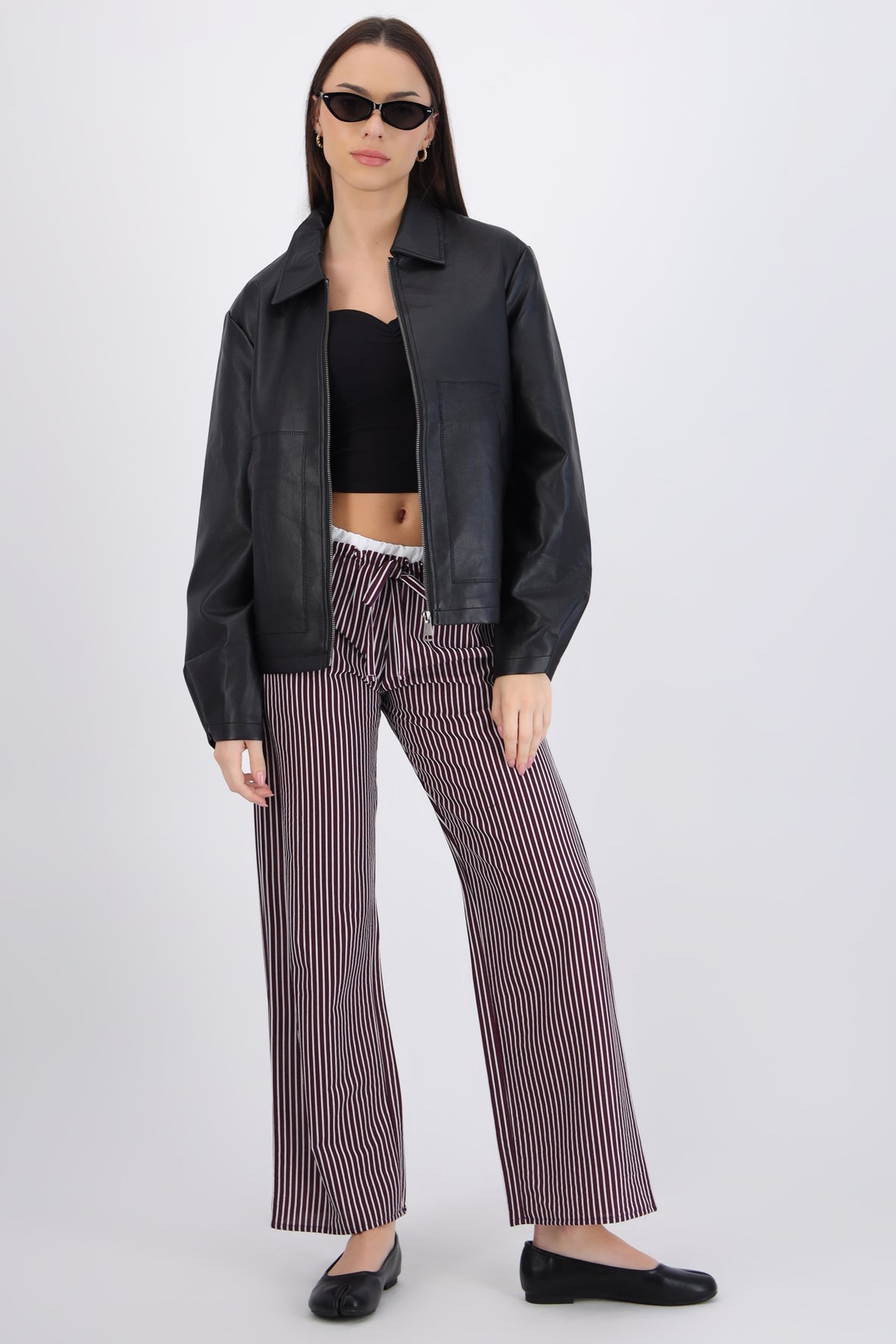 Striped Contrast Waist Pants