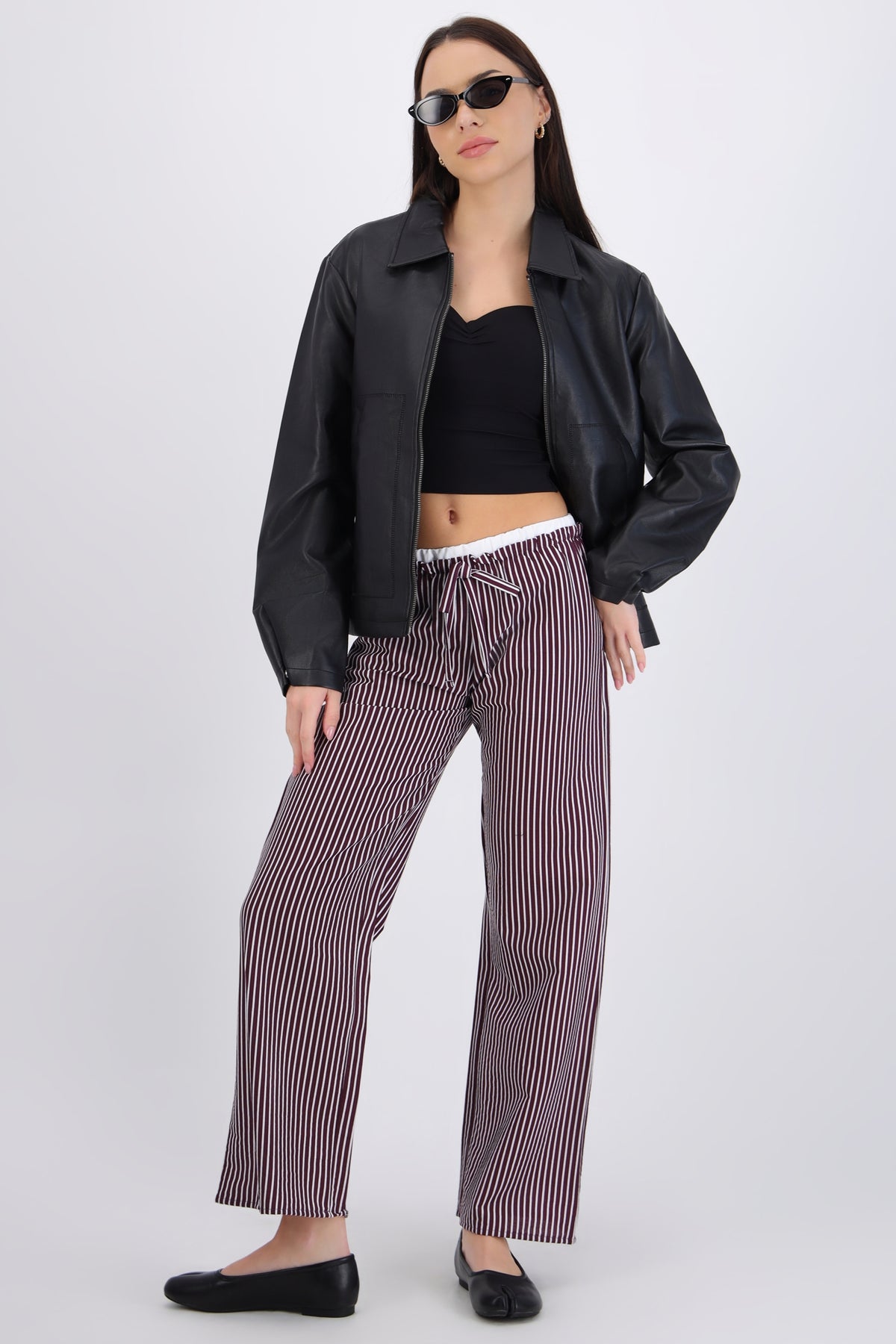 Striped Contrast Waist Pants