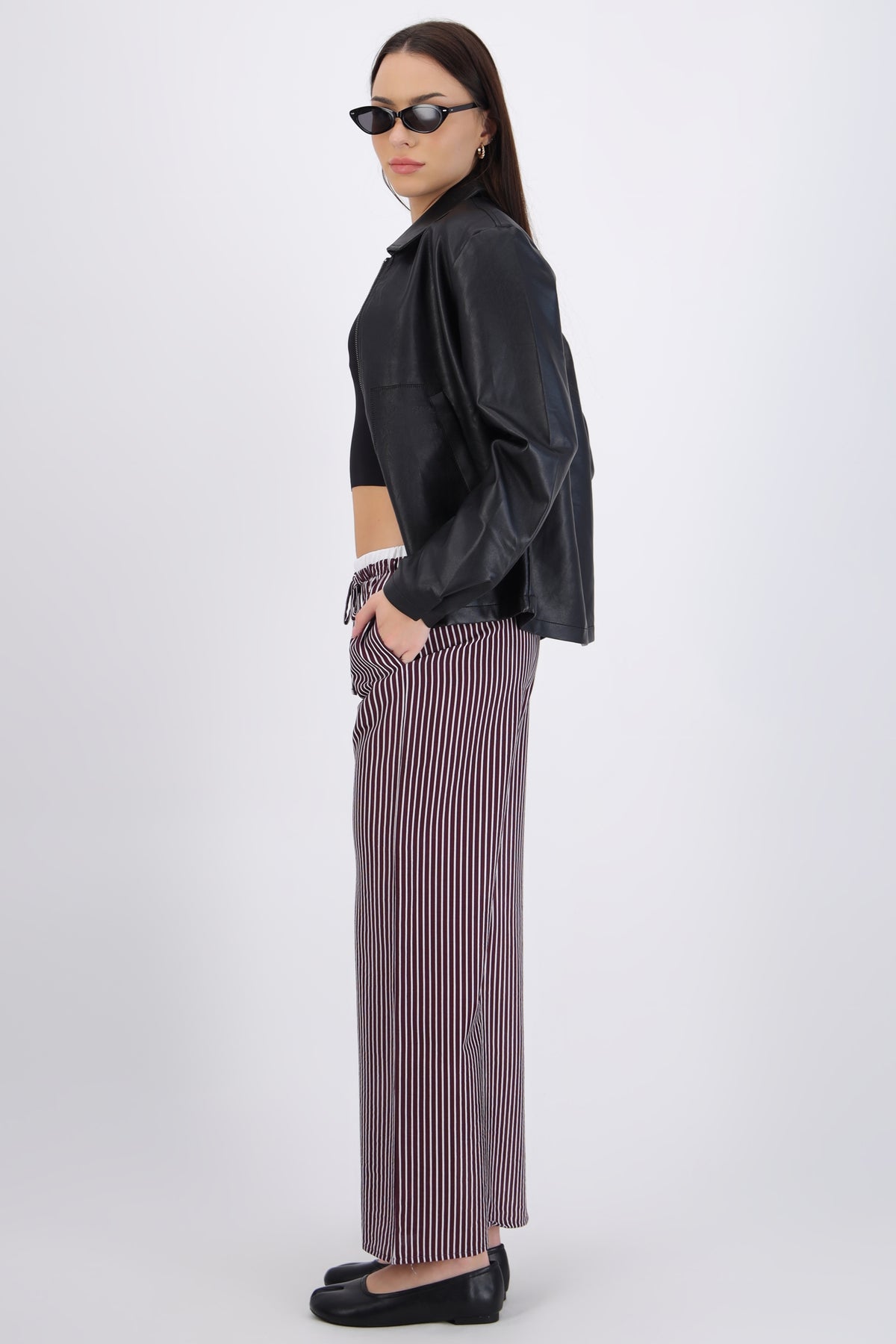 Striped Contrast Waist Pants