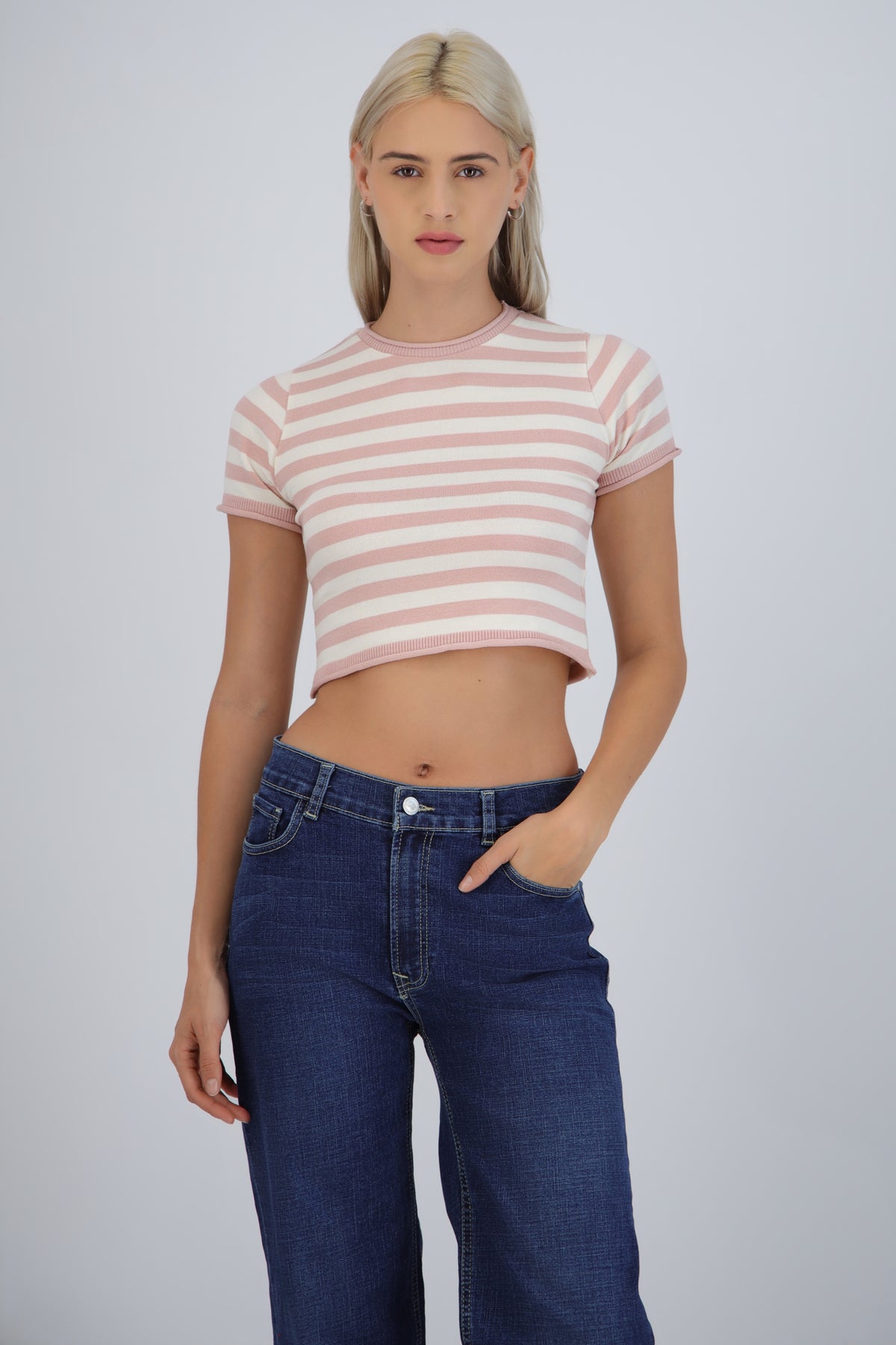 Striped crop top with edge detail