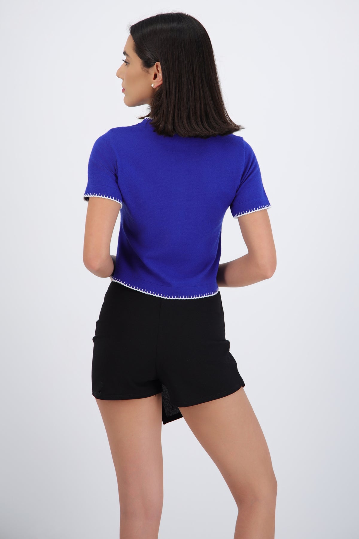 Contrast Stitch Short Sleeve Top