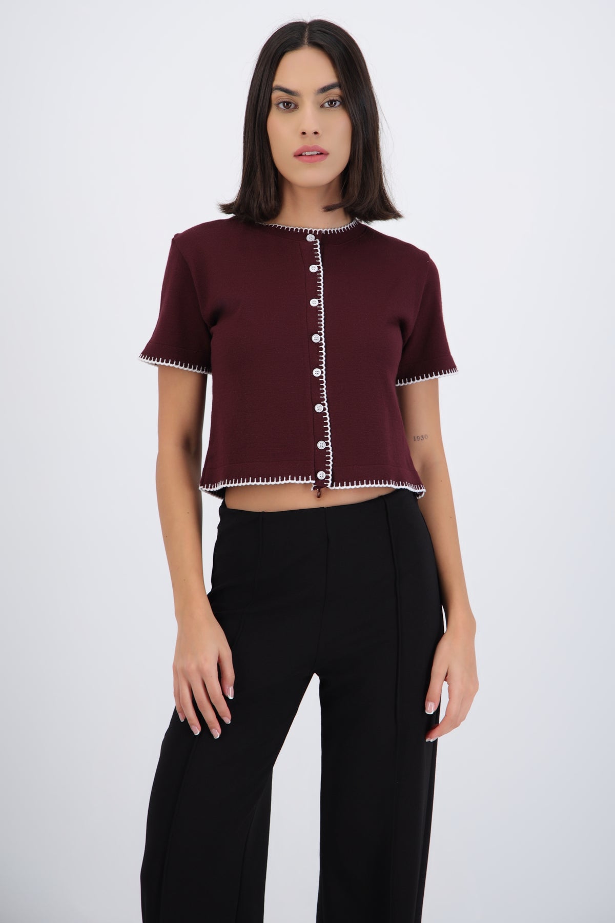 Contrast Stitch Short Sleeve Top