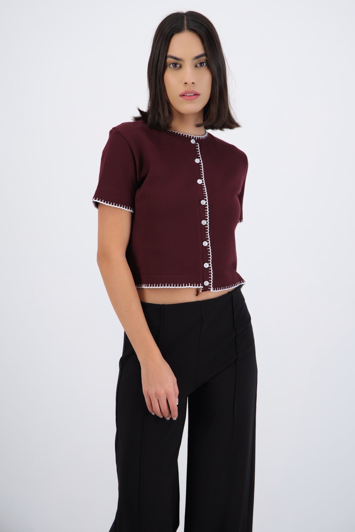Contrast Stitch Short Sleeve Top