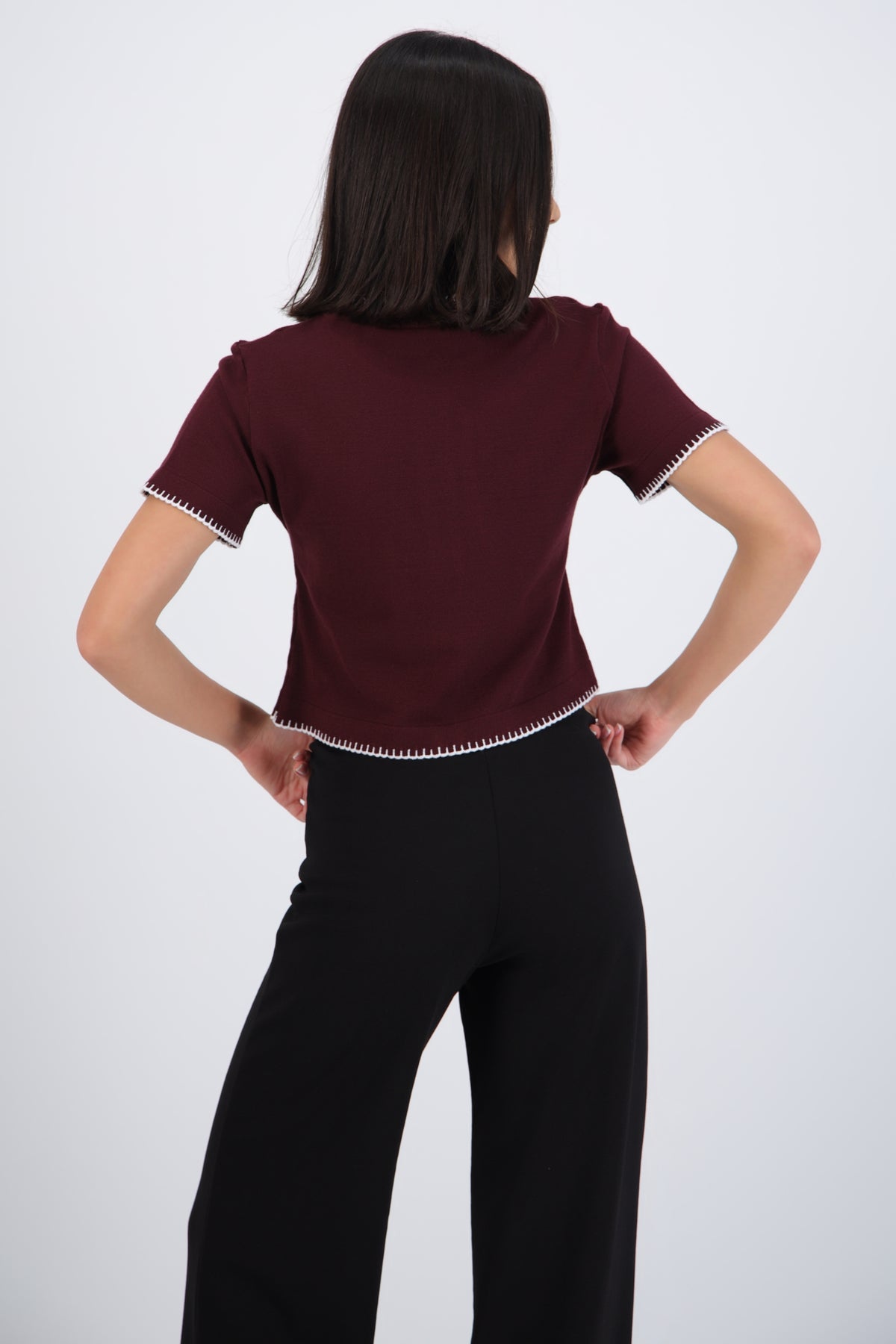 Contrast Stitch Short Sleeve Top