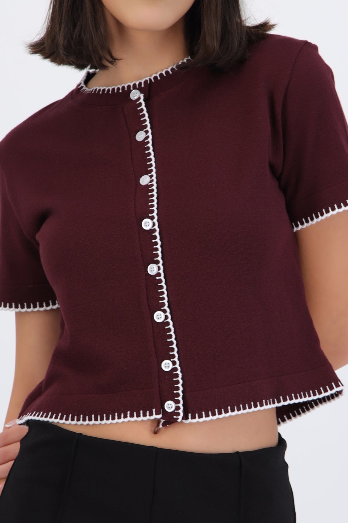 Contrast Stitch Short Sleeve Top