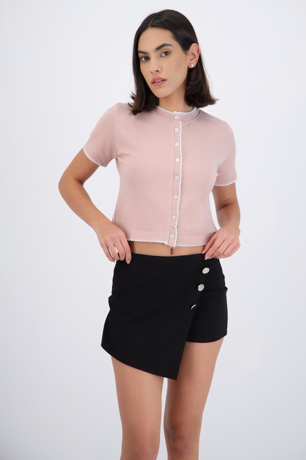 Contrast Stitch Short Sleeve Top