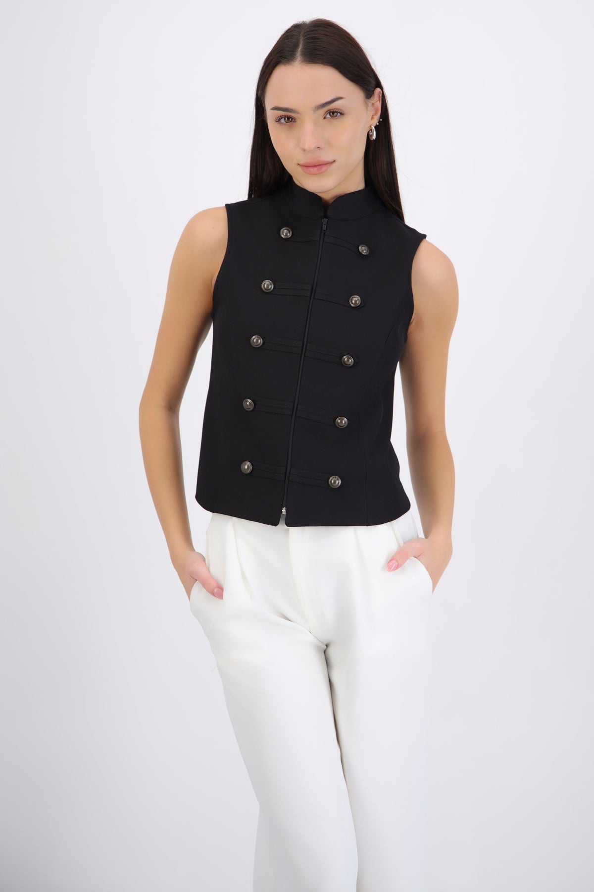 High Neck Button Top