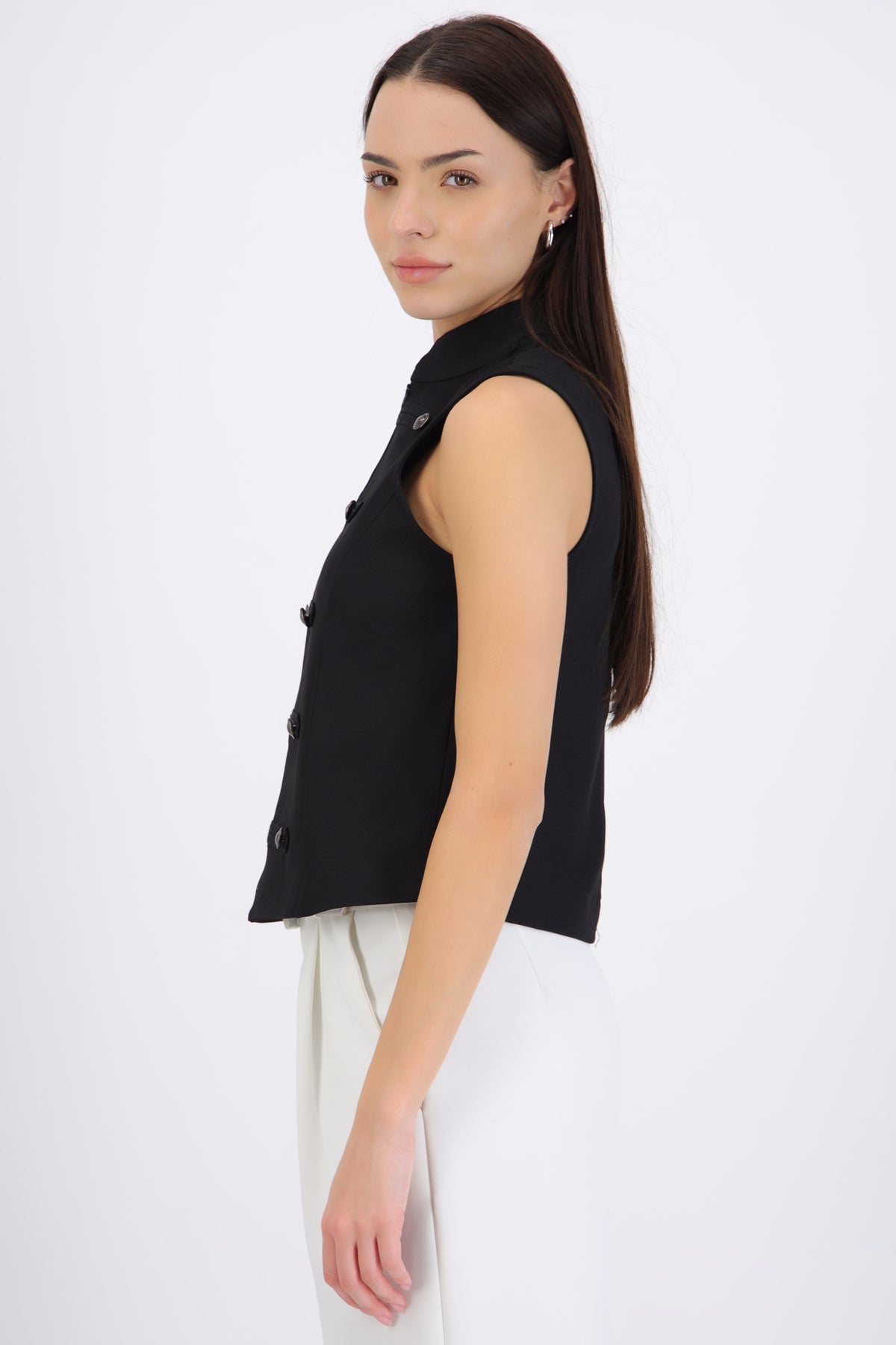 High Neck Button Top