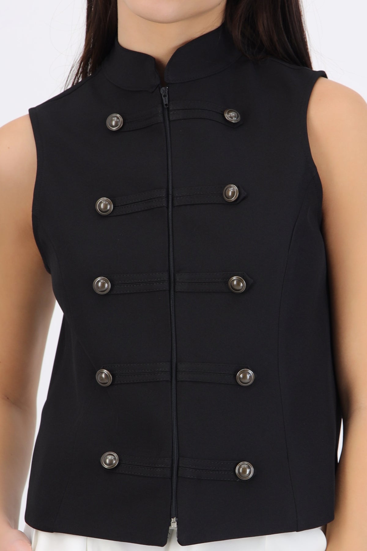 High Neck Button Top